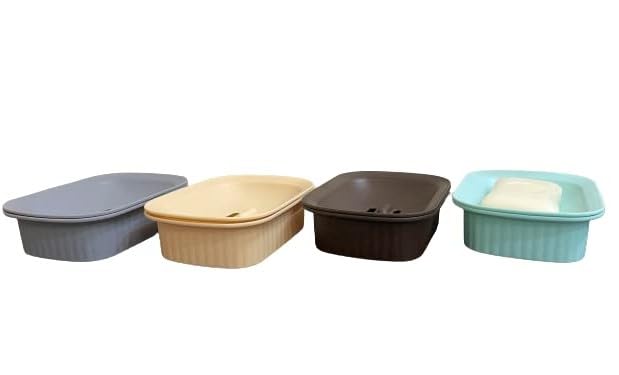 Image of CSM Plastic Soap Case Soap Stand soap Holder Soap Dish for Bathroom (Pack of 4 Pcs)(Blue,Grey,Beige,Brown)