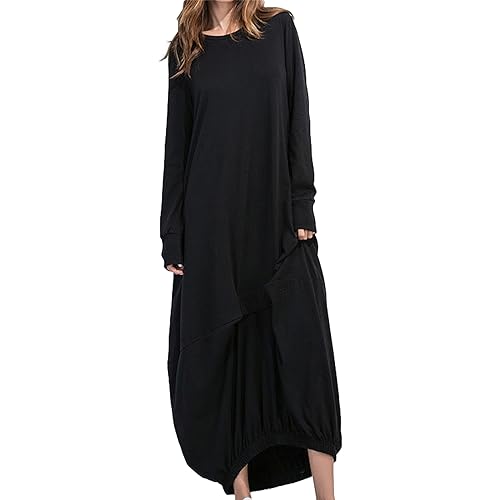 Women Maxi Long Dress Long Sleeve Crew Neck Loose Relaxed Casual Lantern Dress
