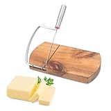 Holzkäseschneider - Handwerkliche Acacia Holzkäse Brett mit Edelstahl Drahtschneider - Premium Acacia Holzkäse Messer für Parmesan, Cheddar, Brie - Rustikale Käse Schneidbrett mit rutschfester Basis