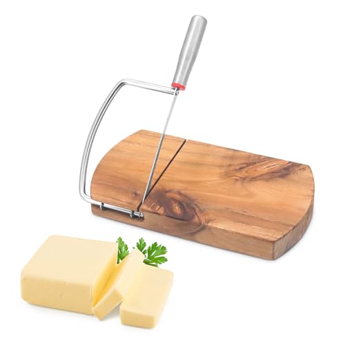 Holzkäseschneider - Handwerkliche Acacia Holzkäse Brett mit Edelstahl Drahtschneider - Premium Acacia Holzkäse Messer für Parmesan, Cheddar, Brie...