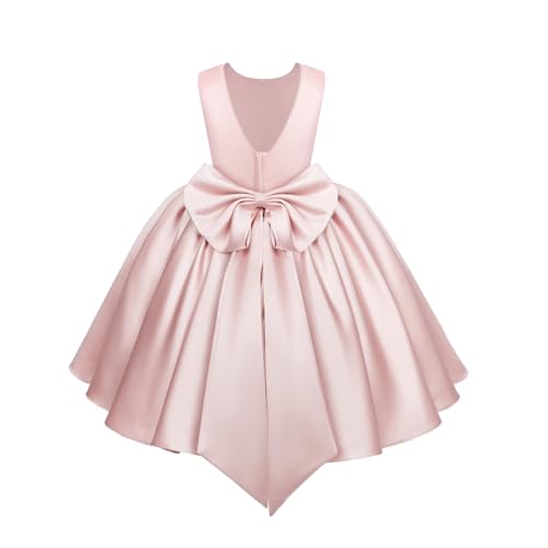 Short Satin Flower Girl Dresses for Wedding Princess Pageant Dress with Bow First Communion Dresses for Girls2