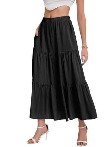 Bloggerlove Tiered Maxi Skirts for Women Trendy Summer Long Flowy Skirt Boho Beach Skirts with Pockets XS-XL2