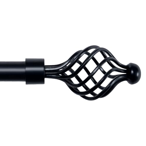 Image of Deco Essential 66 inch-120 inch Extendable Curtain Rod For Door & Windows Adjustable Length Heavy Duty Iron Telescopic Drapery Pole With Swirl Finials (3 /4 inch Diameter, Black Matt)