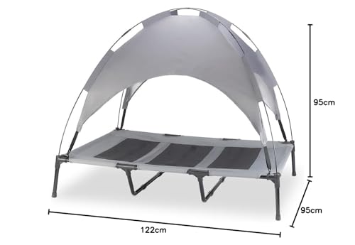 Knuffelwuff Hundeliege In und Outdoor mit Sonnenschutz Dach XXL 122x92x95cm - Geräumige, erhöhte Hundebett mit rutschfesten Fußpolster - Atmungsaktiv und wetterfest - Schütz vor Hitze und UV-Strahlen