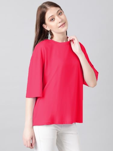 Image of KOTTY Women's Cotton Blend Solid Oversized T-Shirts