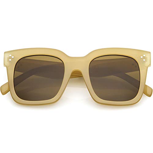 zeroUV - Oversized Fashion Retro Square Sunglasses for Women Vintage Style 50mm (Creme/Brown)