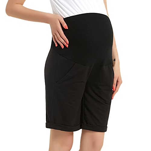 Bhome Maternity Bermuda Shorts Over The Belly Workout Loose Casual Pregnancy Pants With Pockets Black L #TOP1