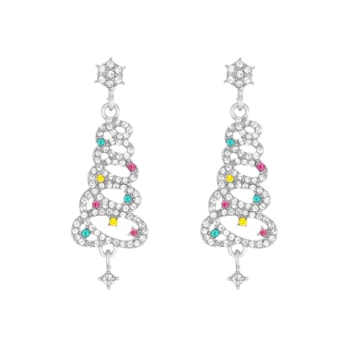 Casxyue Weihnachts Ohrringe Für Damen Mädchen Weihnachtsbaum Ohrringe Silber/Gold Diamant Tropfen Ohrring Weihnachtsfeier Ohrringe Geschenke für Freunde Schwester Tochter Mama (Silber)