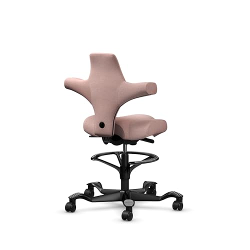 Image of HAG Capisco Sit to Stand Chair-Black Frame-Upholstered Pink Blush-with Foot Ring