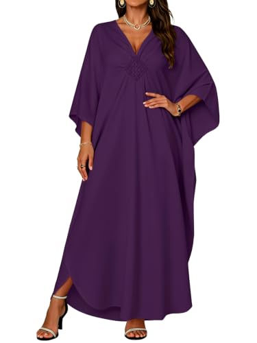 Image of Kaftan Dresses for Women V Neck Caftans Batwing Sleeve Beach Cover Ups | JILUVIN Plus Size Long Floral Print Dress, Loose Fit Maxi Casual Moomoo, Lounge House Mumu Nightgown Summer Vocation 2026