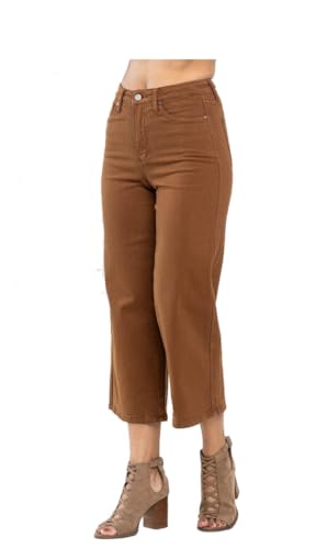 Judy Blue High Waist Tummy Control Garment Dyed Wide Crop Jeans, 88805 (Camel)3