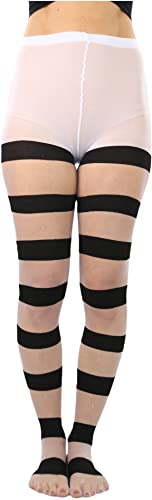 Image of ToBeInStyle Women's Wide Horizontal Contrast Stripe Tights Opaque Hosiery