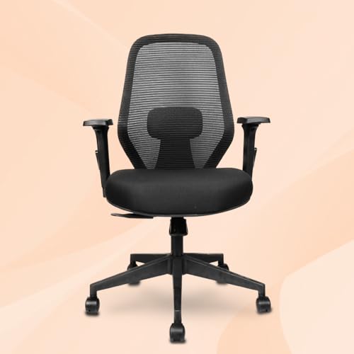 Image of Kepler Brooks Verve Office Chair for Work | 3-Year Warranty | Ergonomic Office Chair, Study Chair for Home, 2D Arms, Adjustable Lumbar, Single Lock Recliner, Heavy Duty Nylon Base (Black)