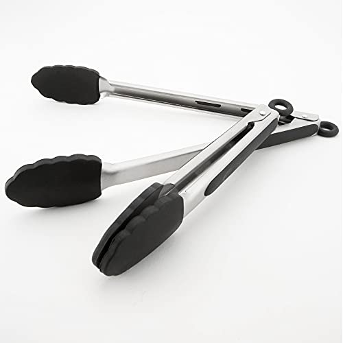 Spring Chef Kitchen Tongs for Cooking - Premium Stainless Steel Cooking Tongs with Silicone Tips - Non-Slip Metal Food Tongs, Heat Resistant & Non-Stick, Set of 9