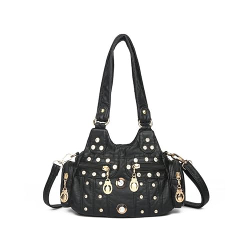 Sac à main femme en cuir PU noir à multi-poches pour le travail