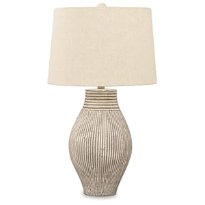 Signature Design by Ashley Layal Casual 29″ Textured Paper Composite Carved Base Single Table Lamp, Beige