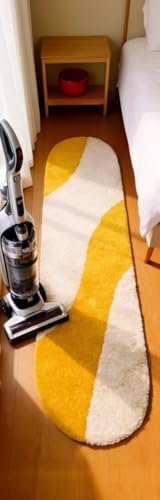 Image of Fluffy Silky Micro Fiber Polyster Carpet /Runner for Bedroom, Study Room, Playing Room, Guest Room ETC. 2x5 Feet, (Yellow and Ivory new Laher)