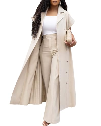 Tbahhir Women's Casual Jacket Outfits 2 Piece Pants Sets Pleated Long Cardigan Wide Leg Baggy Trousers Business Suit