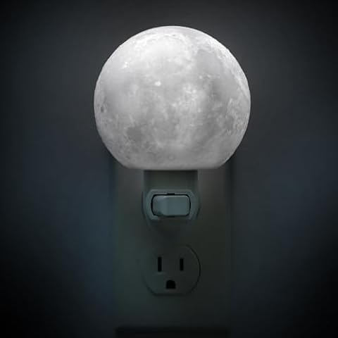 LOIWON Moon Night Lights Plug into Wall Socket, 0.5W LED Plug in Night Light with On Off Switch, Soft White Baby Nursery Nightlight with Lunar Moon Lamp Shade for Adult Kids Room Bathroom Hallway Cover