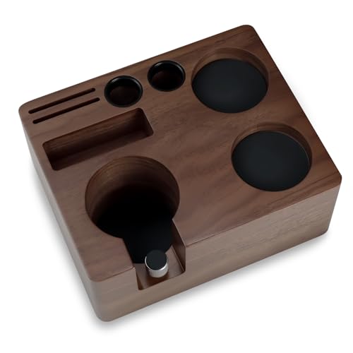 Espresso Tamping Station Walnut Coffee Tamper Station for 51/54mm Portafilter,Tamper, and Distributor, Non-Slip Station for Home, Office, Restaurant