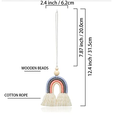 Image of 1 Pieces Macrame Rainbow Car Pendant Boho Rainbow Car Charm Diffuser Cute Car Air Fresheners Essential Oil Diffuser Handmade Hanging Car Accessories Decor for Car Interior (Rainbow 3)