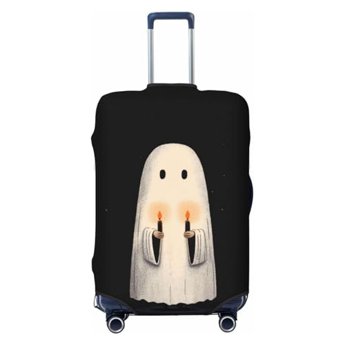 Cute Ghost Holding Two Candles Elastic Travel Luggage Covers Dustproof Scratch-Resistant Suitcase Protector Fit 22-24 Inch