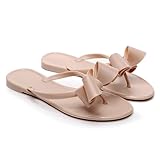 Libbook Womens Flip Flops Bow Sandals Jelly Shoes Thong Flats Cute Ladies Black Slides Waterproof Slip On Summer Beach Dressy Slippers for Walking