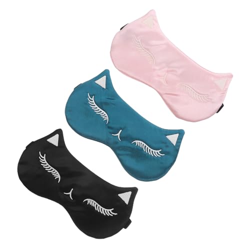 ORFOFE 3個カートゥーン猫モチーフ シルク製遮光アイマスク 軽量ソフト 睡眠用アイシェード カバー 男女兼用 旅行 昼寝 フライト ホテル対応