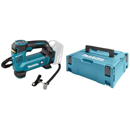 Draagbare luchtcompressor, 18 V, 0,83 MP, LED, autostop & Makita 821550-0, Makpac Maat 2, Medium, Blauw