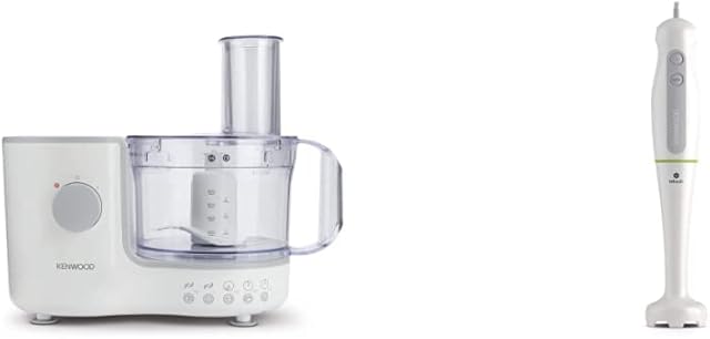 Kenwood Compact Food Processor, White & Hand Blender, One Speed Mixer with Turbo, Triblend Wand, Anti-splash, 600 W, HDP100WG, White