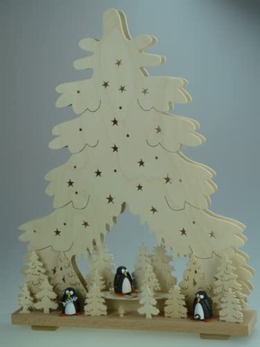Sapin de Noël chandelier arc lumineux original et pingouins 50x58 cm, le cadeau traditionnel idéal