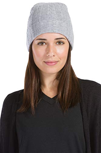 Fishers Finery Women's 100% Pure Cashmere Cable Knit Hat Soft Luxury Gift Gry