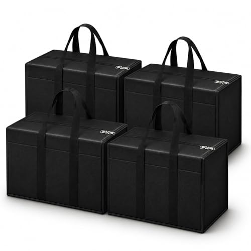 Image of DALUCI 4 Pack Wardrobe Storage Bags for Clothes, Saree & Blanket Organizer with Zipper & Handle, Foldable Underbed Storage Box, Moisture Proof Cloth Storage Bag (Black, 4-Pack)