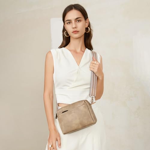 Image of BOSTANTEN Small Crossbody Purse for Women Triple Zip Cell Phone Leather Handbag with Colored Shoulder Strap