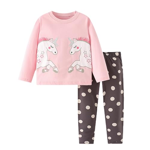 Image of Girls' Clothing Sets Cotton Long Sleeve Pink & Black Unicorn Outfits for Girls 6-7 Years