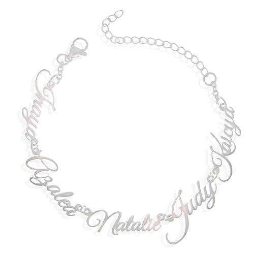 JINMA Custom Name Bracelet for Women – Personalized 1-5 Names Adjustable Nameplate Bracelet – Sterling Silver/Gold – Gift for Mom, Wife, Friends