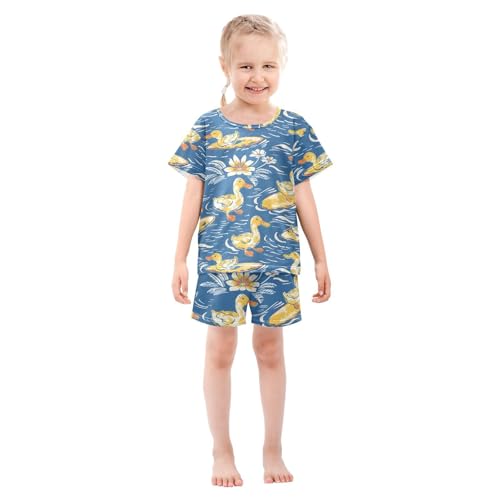 ALAZA Duck Surfboard Blossom Pajamas Short Sleeve 2 Piece Sleepwear Top and Bottom Pajama Set Unisex3