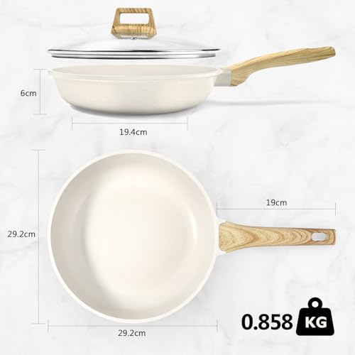 Image of GiPP Nonstick Frying Pan Skillet with Lid - 28cm White Granite Non Stick Pans, Omelette Pan with Heat-Resistant Handle, Compatible with All Stovetops, PFOA Free (White, 28+lid)