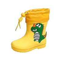 Kids Dinosaur Wellies Waterproof Drawstring Top Cuffs Lightweight Non Slip School Outdoor Hiking Rain Boots for Girls & Boys (Yellow, 8.5 Toddler)