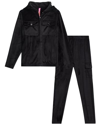 Dreamstar Girls' Jogger Set - 2 Piece Full Zip Up Velour Hoodie and Jogger Pants - Cozy Athletic Set (7-16)