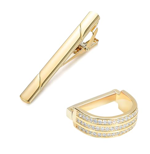 Men's Tie Clips+Tie Rings Cubic Zirconia Tie Rings Tie Holder Crystal Necktie Ring Tie Tacks Accessories The best combination for high-end wedding and party venues