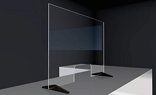 Vidriopanel - MAMPARA de Cristal protección Anti-CONTAGIO/Separador en Vidrio Transparente para COMERCIOS Y OFICINAS (100x70 cm - Taquilla 30x15 cm, Soportes Color Negro)
