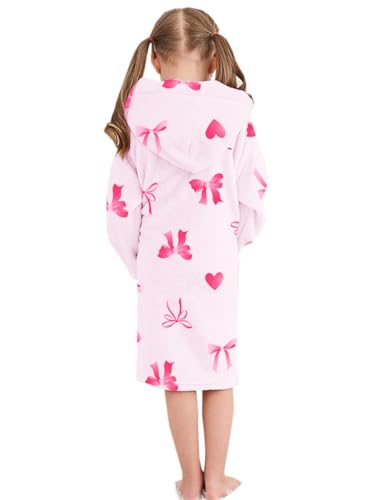 Image of Umeyda Girls Fleece Hooded Robes, Warm Printed Bath Robe for Kids Soft Fuzzy Bathrobe for Gifts