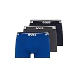 BOSS Men's 3-Pack Stretch Cotton Regular Fit Trunks, Navy/Charcoal/Blue, Small