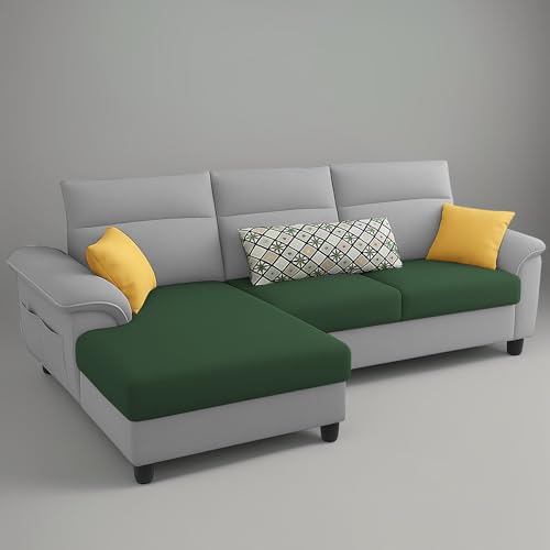 Image of Casaliving Seams LHS 4 Seater L Shape Sofa for Living Room (Green Grey Fabric) Premium Fabric Sofa