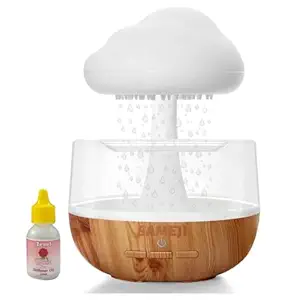 AKARAN Plastic Snuggling Cloud Rain Drop Humidifier Diffusere, 7 Light Colour With 15ml Essential Oil Bottle For Home, Bedroom, Office Pack Of 1 (White) (Rain Humidi)