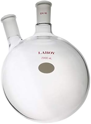 Laboy Glass 2000mL 2 Neck Round Bottom Boiling Flask with 24/40 Center & Side Joint Angled Distillation Apparatus Organic Chemistry Lab Glassware