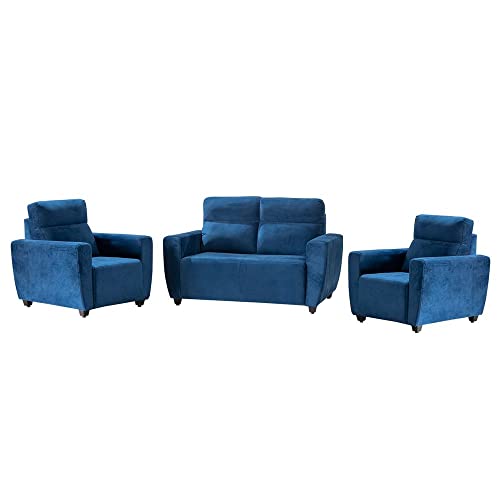 Image of Wakefit Sofa Set | 3 Year Warranty | Sofa 4 Seater, 4 Seater Sofa for Living Room, Wooden Sofa Set, Sofa Set 2+1+1 Seater - Belize(Fabric-Velvet : Blue)
