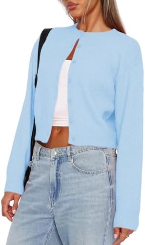 Balimtoy Women's Cropped Cardigan Sweaters Long Sleeve Button Dow...