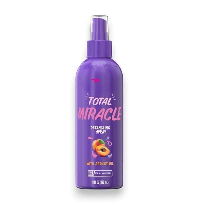 Total Miracle Hair Detangling Spray with Apricot Oil, All Hair Types, 8 fl oz, Purple (pack-1)